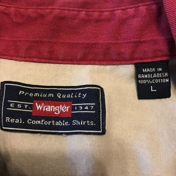 Wrangler Red Barstow Western Long Sleeve 2-Pocket Shirt, 100% Cotton Large - Picture 3 of 3